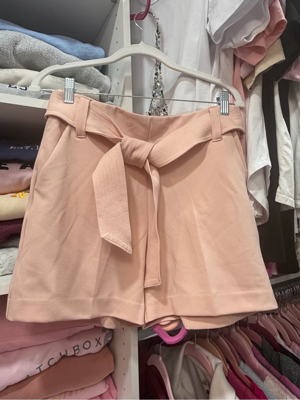 One 5 One Peach Tie-Belt High-Waist Shorts, size small, new without tags